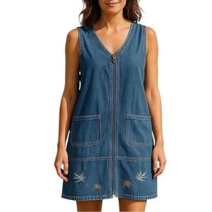 J.L.N.Y. Embroidered Floral Denim Dress Sleeveless Woman’s Size 1X Like …